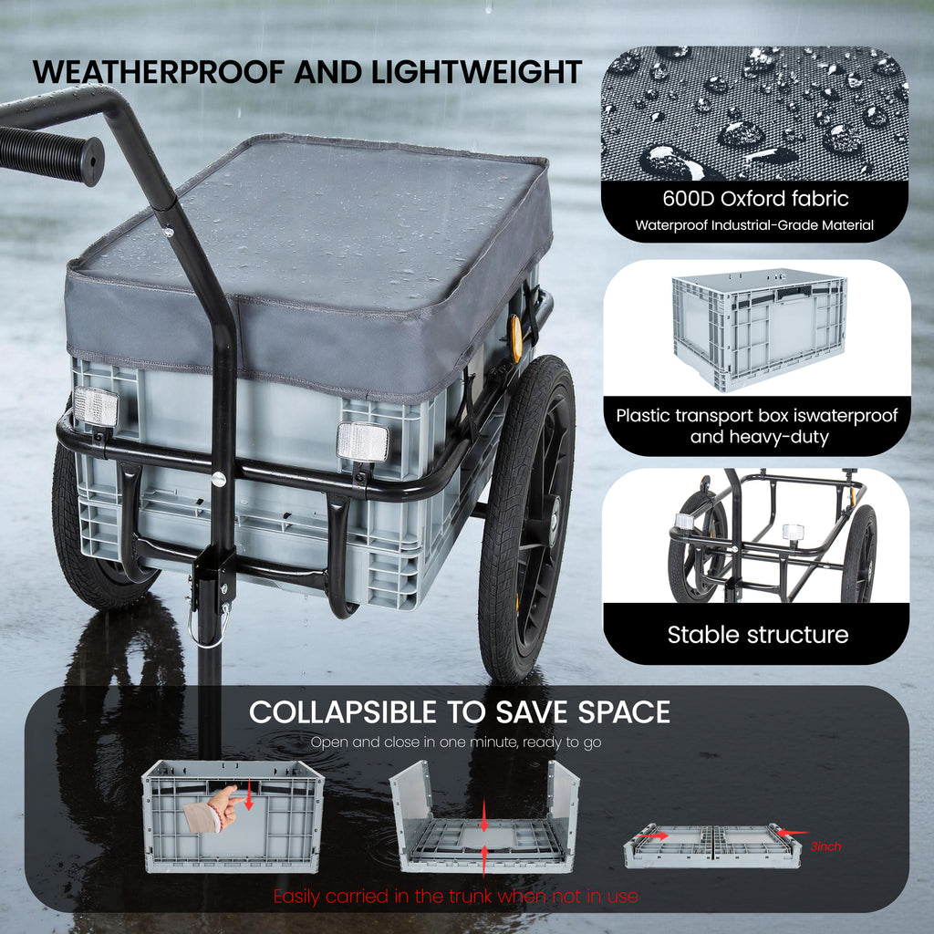 2- In- 1 Bike Cargo Trailer With Foldable Storage Box  Removable & Waterproof Cover  Bicycle Trailer W Quick Release 16  Wheels  70L Large Capacity  Black Gray