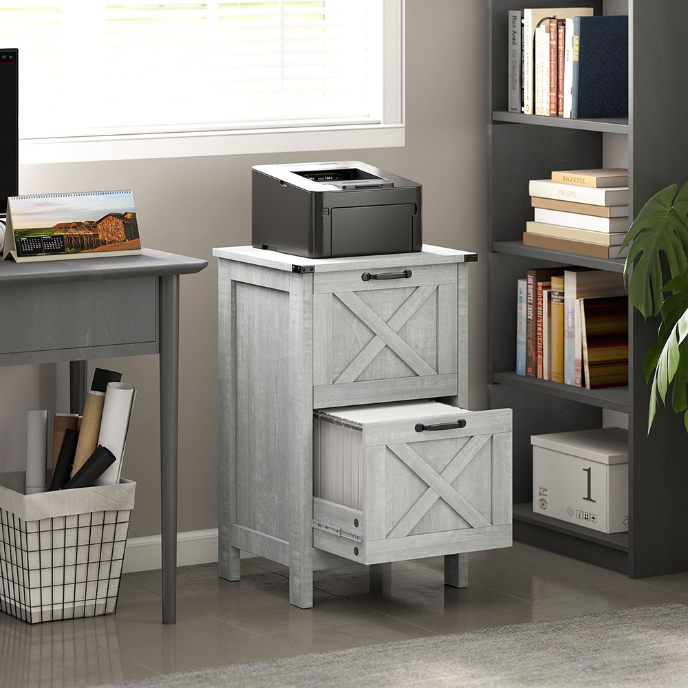 Vertical File Cabinet With 2 Drawers,Quality Drawer Slides  Anti-tipping Device Rustic Farmhouse Office Storage Cabinet For A4, Letter Size, Distressed Light