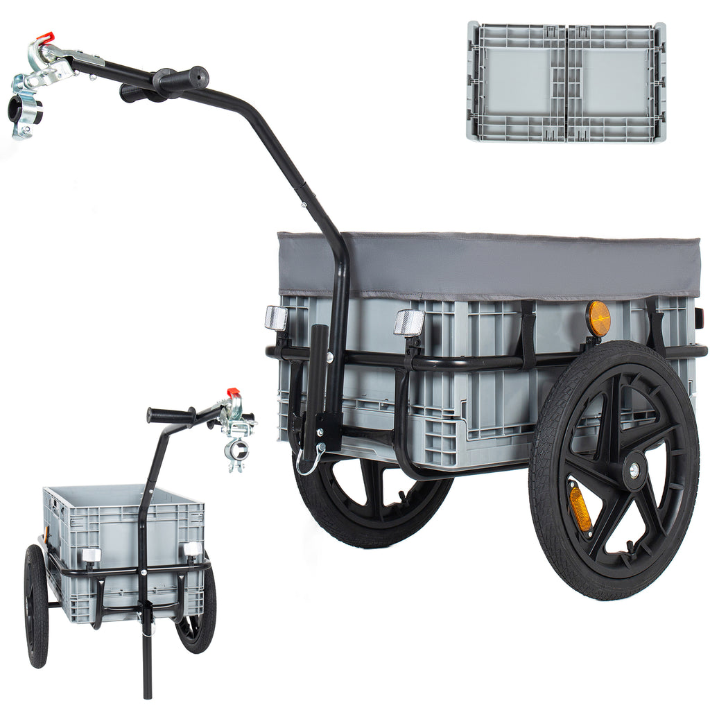 2- In- 1 Bike Cargo Trailer With Foldable Storage Box  Removable & Waterproof Cover  Bicycle Trailer W Quick Release 16  Wheels  70L Large Capacity  Black Gray
