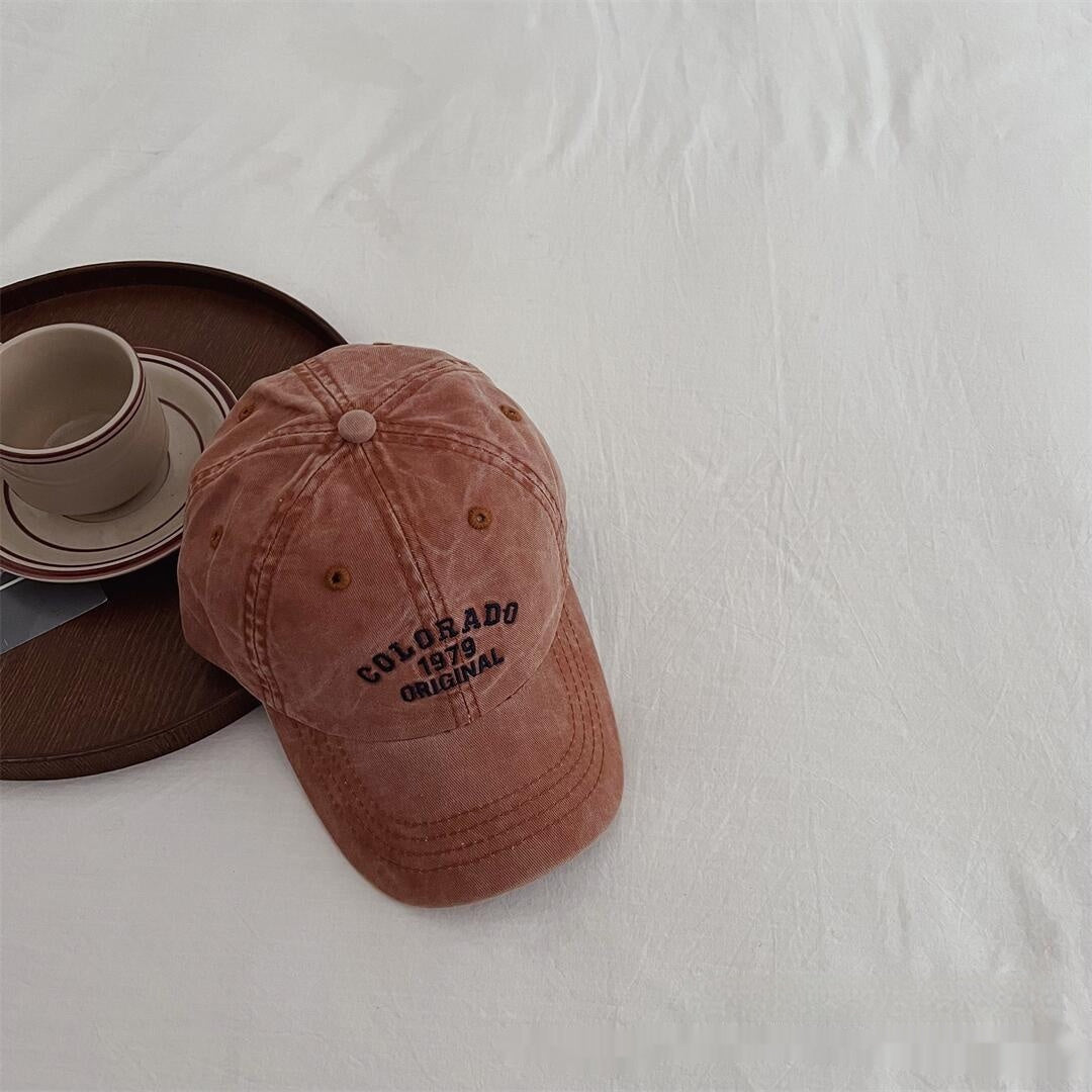 Vintage Distressed Baseball Cap With Embroidered Letters For Kids