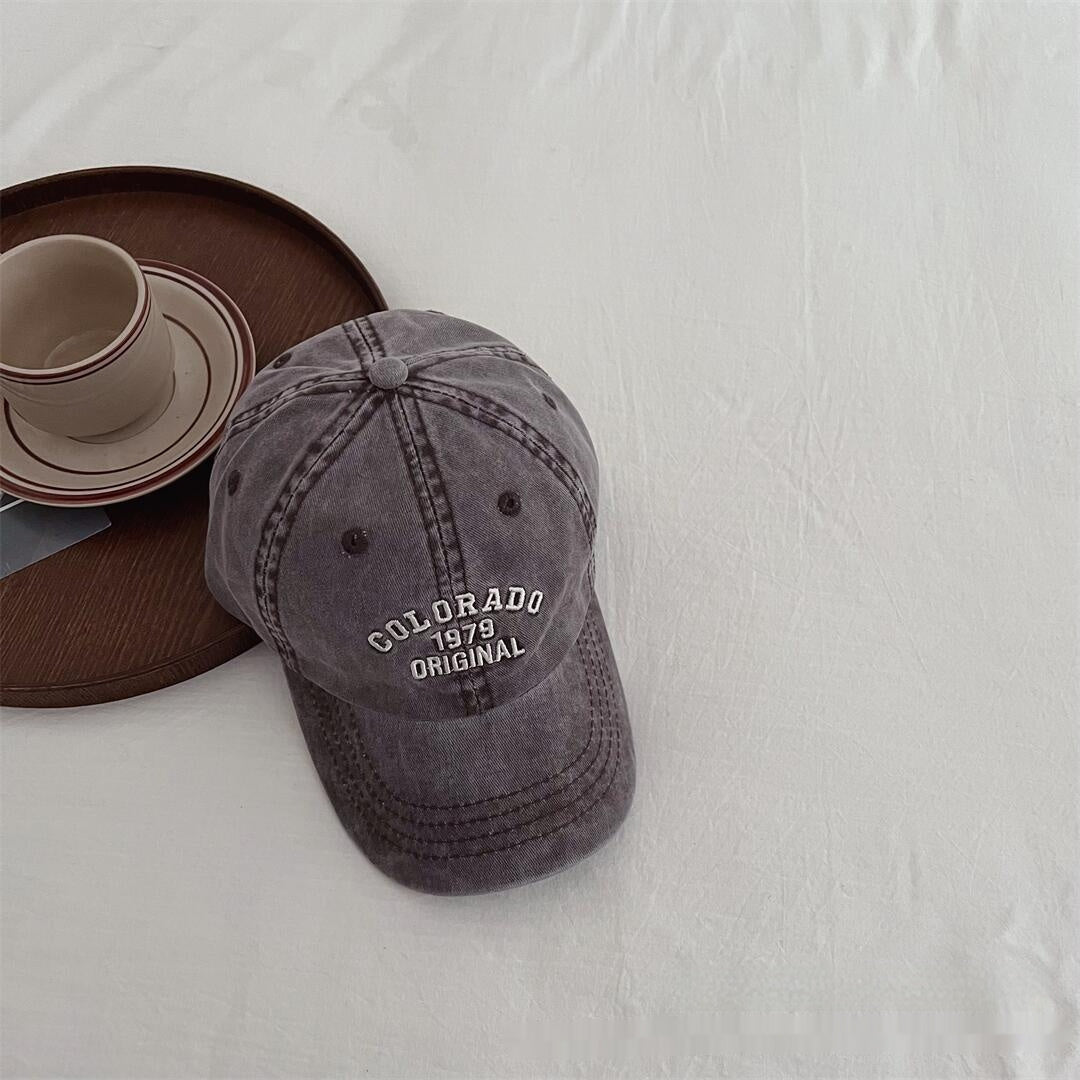 Vintage Distressed Baseball Cap With Embroidered Letters For Kids