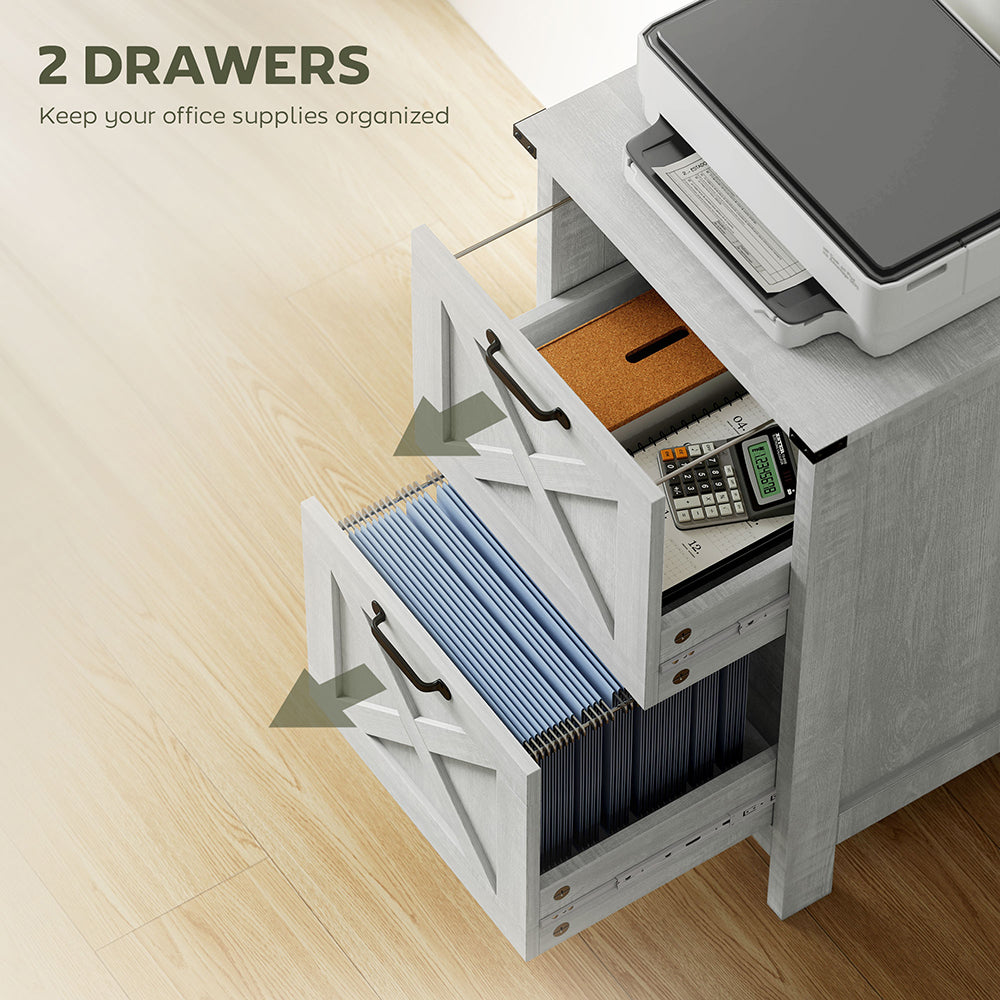 Vertical File Cabinet With 2 Drawers,Quality Drawer Slides  Anti-tipping Device Rustic Farmhouse Office Storage Cabinet For A4, Letter Size, Distressed Light