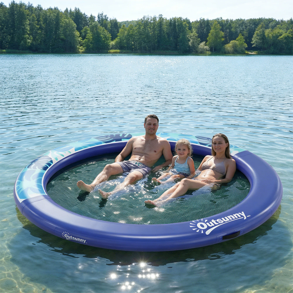 8FT Inflatable Water Hammock Floating Ring,  Thick Brushed Plastic And Reinforced Polyester Inflatable Floating Dock Platform For For Lakes, Pools, Oceans