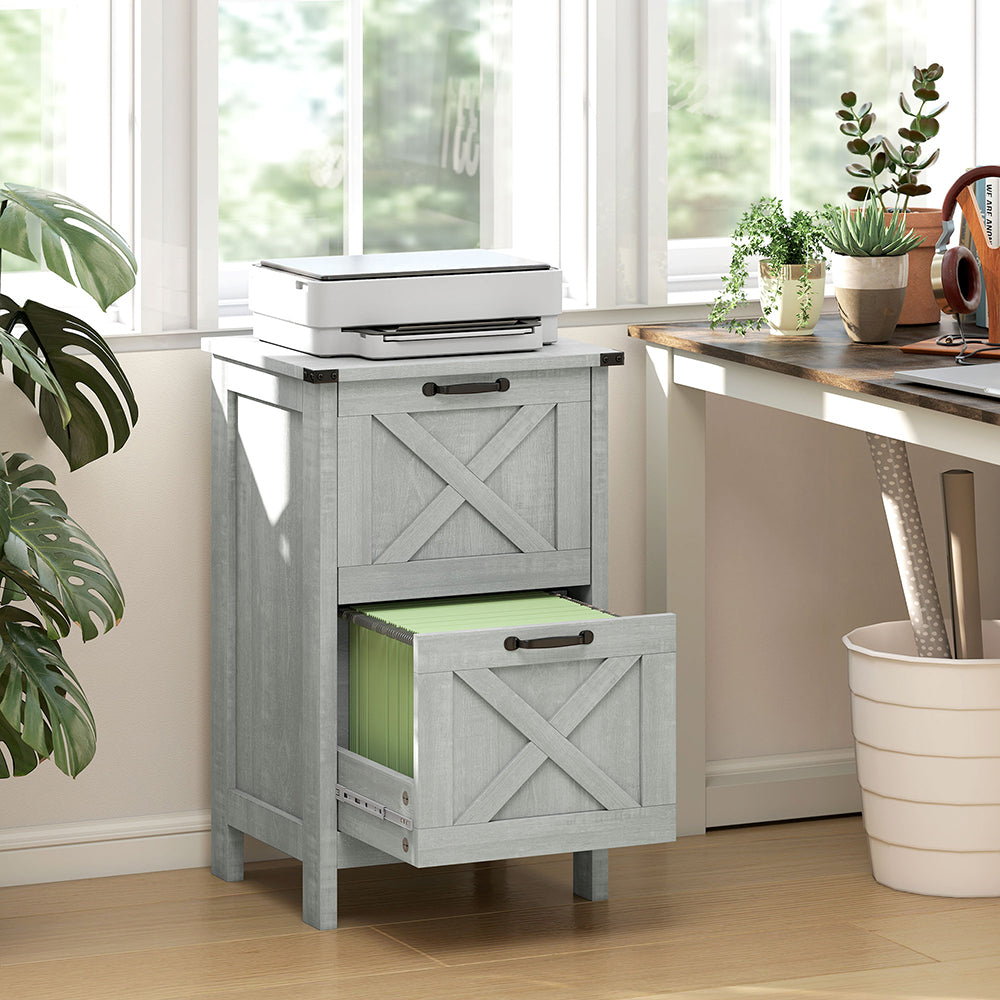 Vertical File Cabinet With 2 Drawers,Quality Drawer Slides  Anti-tipping Device Rustic Farmhouse Office Storage Cabinet For A4, Letter Size, Distressed Light