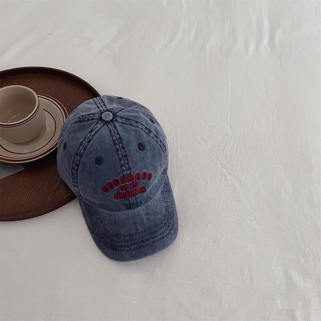 Vintage Distressed Baseball Cap With Embroidered Letters For Kids