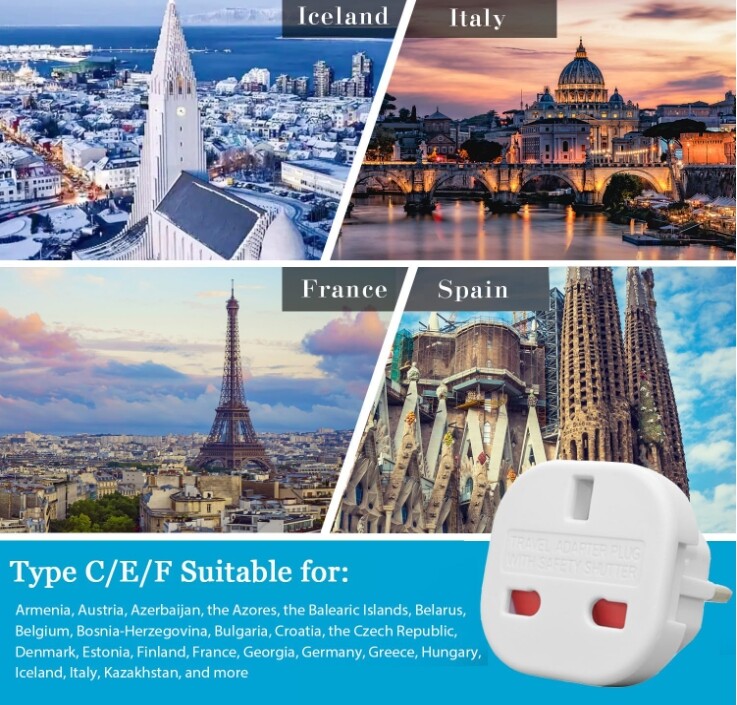 EU Travel Adapter Plug - 5 Pack  UK To Euro Europe Adaptor 2 Pin Plugs European