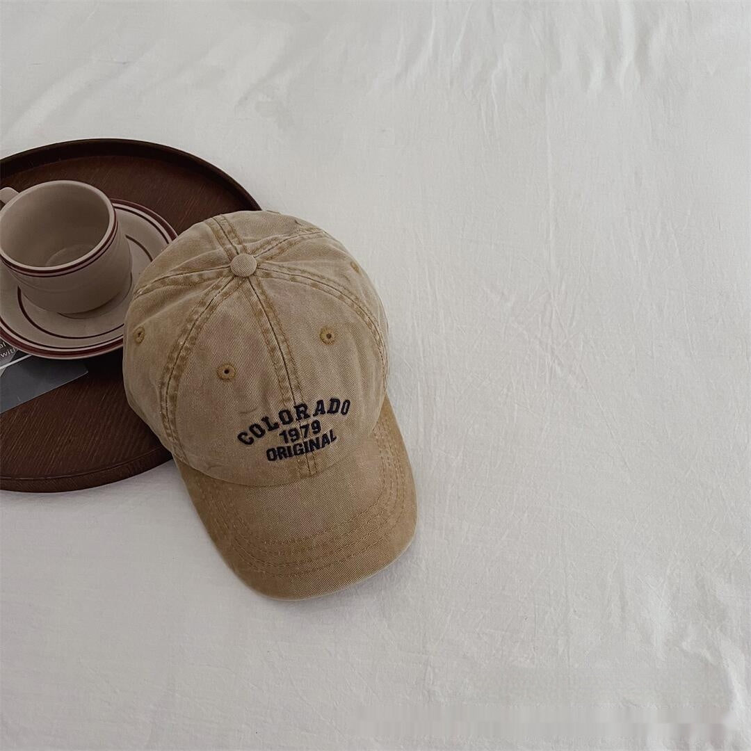 Vintage Distressed Baseball Cap With Embroidered Letters For Kids